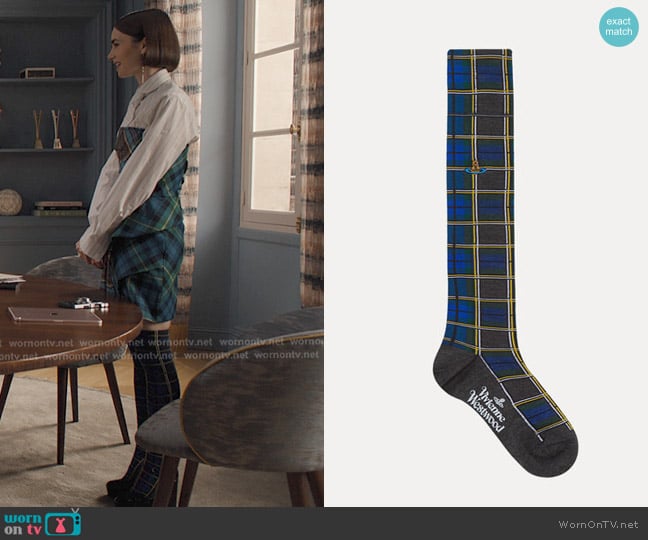 Vivienne Westwood High Sock in Blue worn by Emily Cooper (Lily Collins) on Emily in Paris