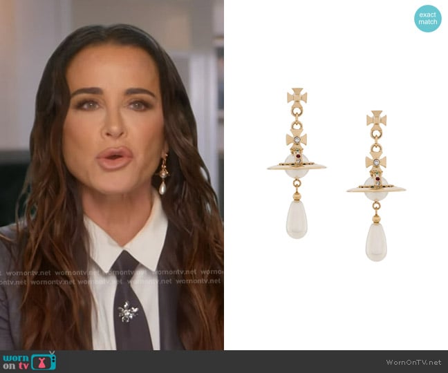Vivienne Westwood Orb Drop Earrings worn by Kyle Richards on The Real Housewives of Beverly Hills