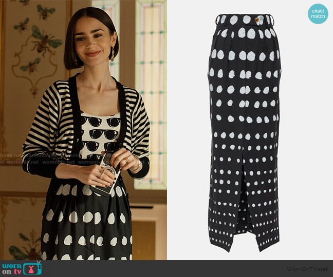 Vivienne Westwood Polka-dot wool maxi skirt worn by Emily Cooper (Lily Collins) on Emily in Paris