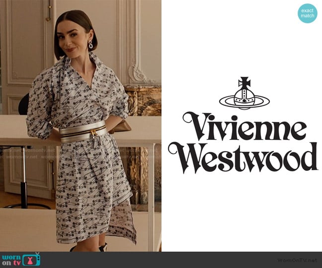 Vivienne Westwood Safety Pin Print Dress worn by Emily Cooper (Lily Collins) on Emily in Paris