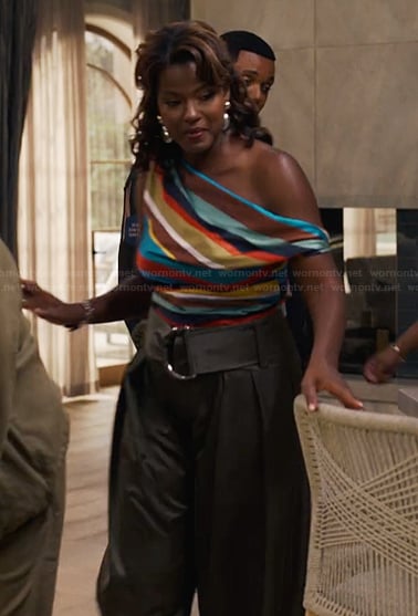 Viv's rainbow stripe satin top on Bel-Air