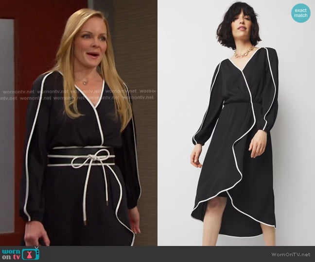 White House Black Market Contrast Ruffle Midi Dress worn by Belle Brady (Martha Madison) on Days of our Lives