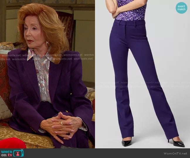 White House Black Market Ines Slim Bootcut Luxe Stretch Pant in Deep Amethyst worn by Maggie Horton (Suzanne Rogers) on Days of our Lives
