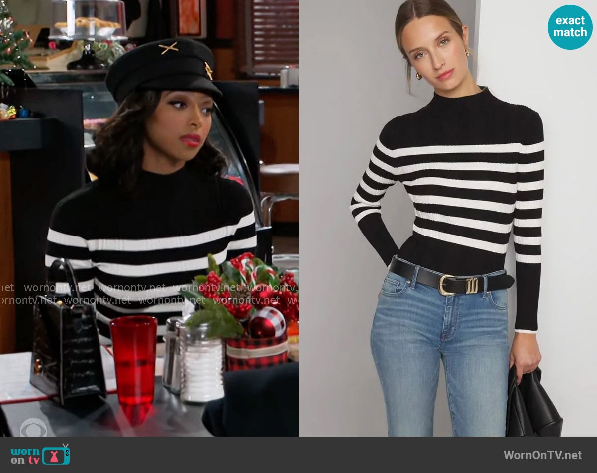 White House Black Market Ribbed Mockneck Sweater worn by Kat Richardson (Colby Muhammad) on Beyond the Gates