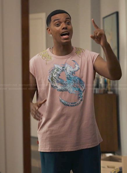 Will's pink wave print tank on Bel-Air