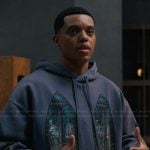 Will’s blue window motif print hoodie on Bel-Air