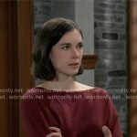 Willow’s red off-shoulder sweater on General Hospital