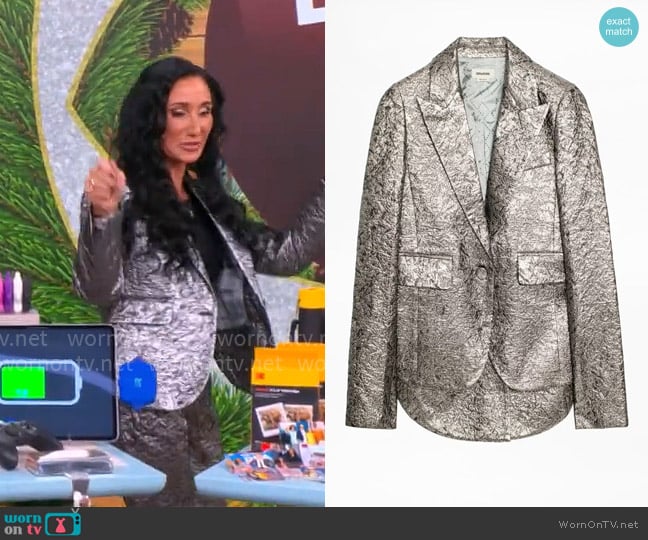 Zadig and Voltaire Vistar Jac Metal Jacket worn by Elizabeth Werner on CBS Mornings