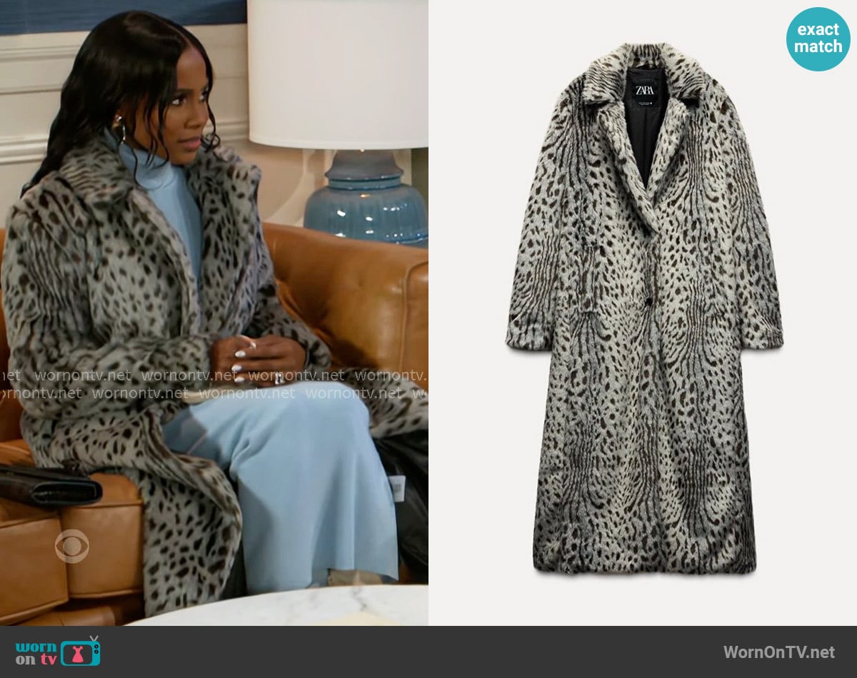 Zara Animal Print Faux Fur Coat worn by Hayley Lawson (Marquita Goings) on Beyond the Gates