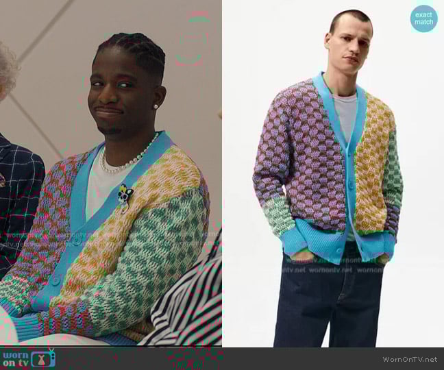 Zara Colorful Jacquard Cardigan worn by Julien (Samuel Arnold) on Emily in Paris