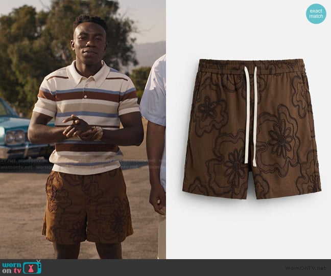 Zara Embossed Embroidery Shorts worn by Carlton Banks (Olly Sholotan) on Bel-Air