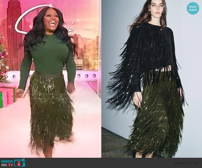 Zara Fringed Sequin Skirt worn by Sherri Shepherd on Sherri