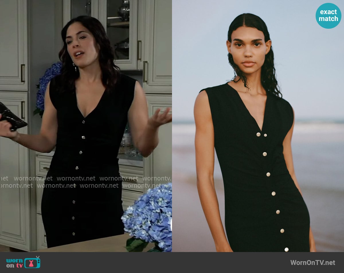 Zara Gathered Midi Dress worn by Britt Westbourne (Kelly Thiebaud) on General Hospital