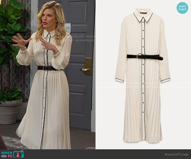 Zara Long Sleeve Pleated Dress with Belt worn by Catherina Greene (AnnaLynne McCord) on Days of our Lives