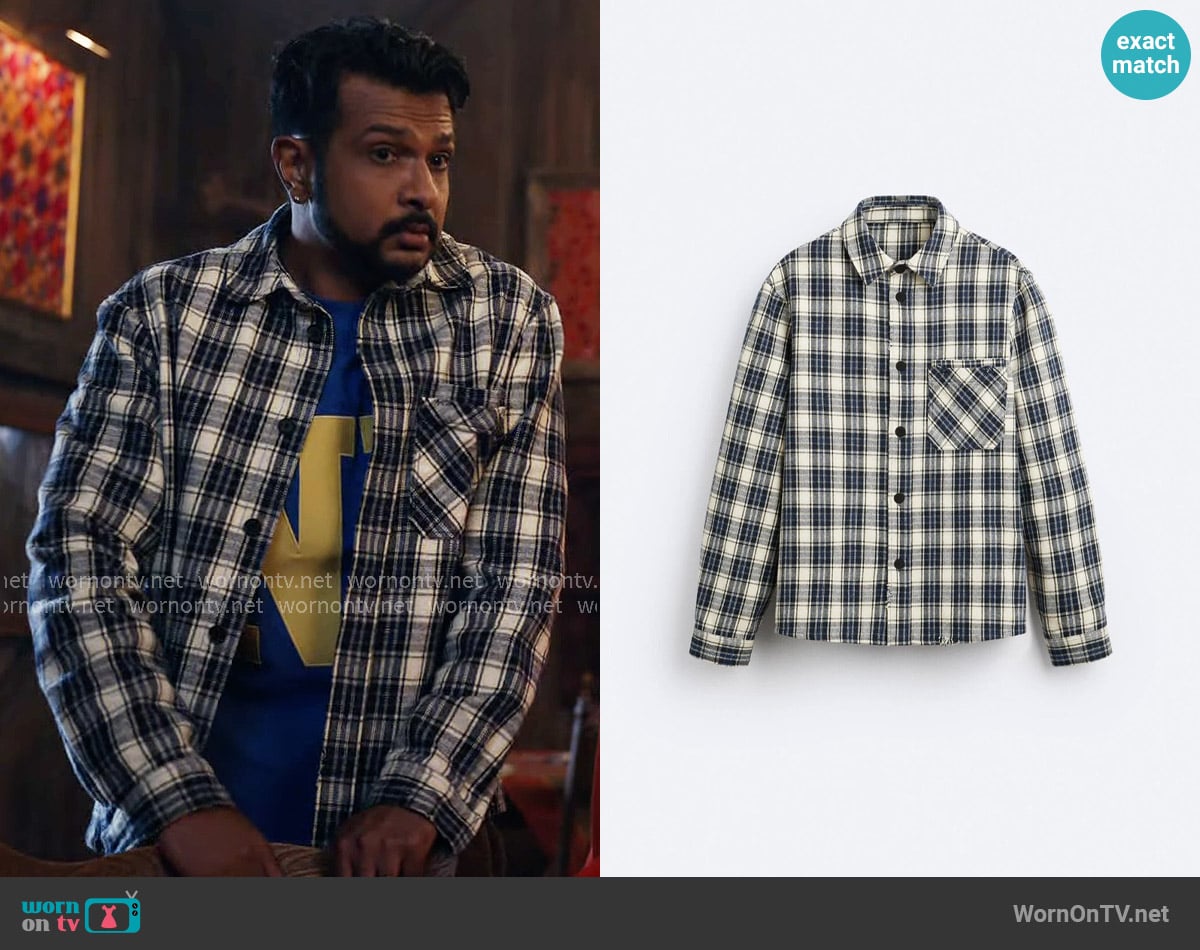 Zara Plaid Overshirt worn by Jay (Utkarsh Ambudkar) on Ghosts