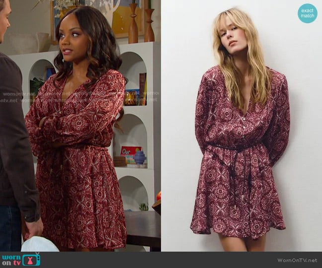Zara Printed Mini Dress worn by Chanel Dupree (Raven Bowens) on Days of our Lives