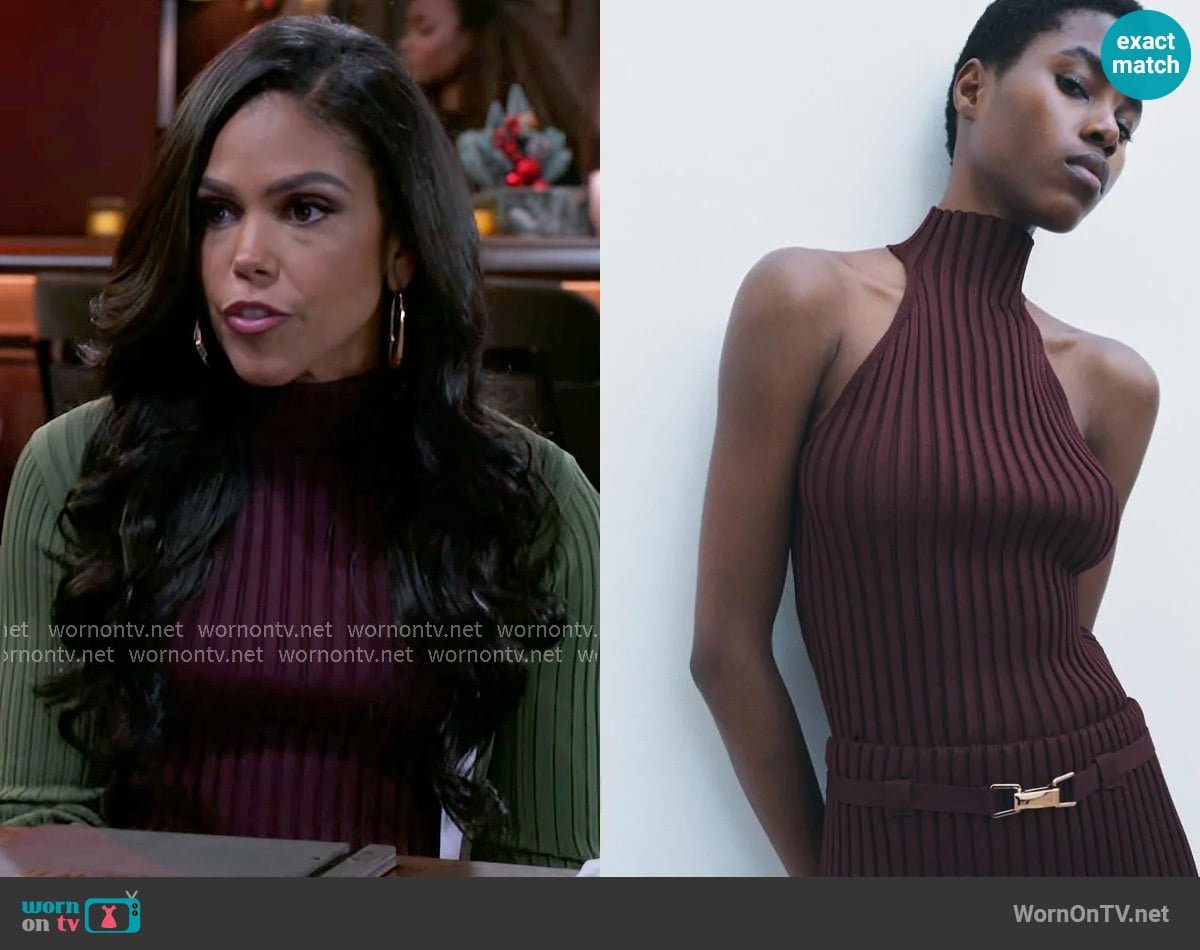 Zara Ribbed Knit Halter Top worn by Dani Dupree (Karla Mosley) on Beyond the Gates