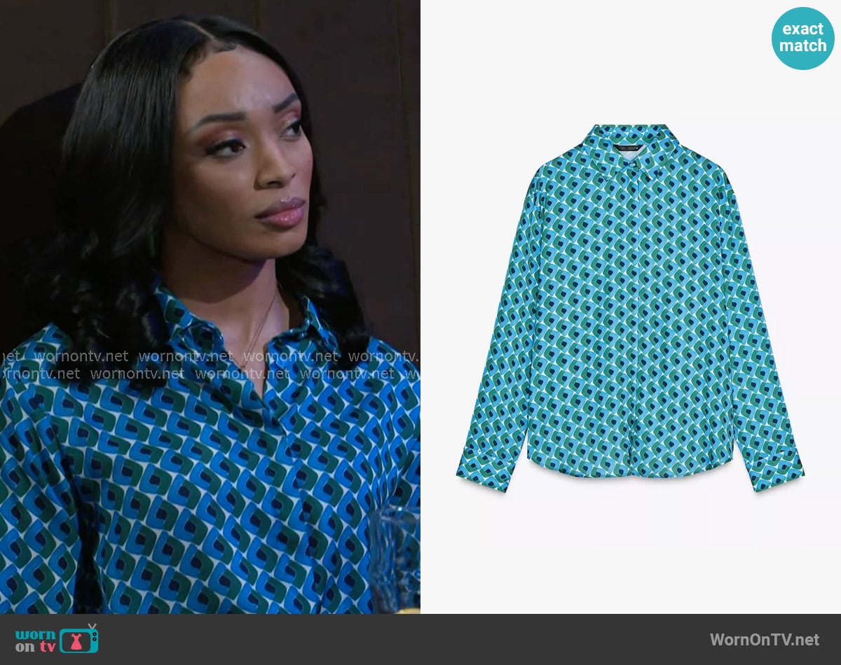 Zara Satin Geometric Print Shirt worn by Madison Montgomery (Kenjah) on Beyond the Gates