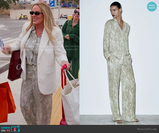Zara Snake Print Button Down Shirt and Trousers worn by Heather Gay on The Real Housewives of Salt Lake City