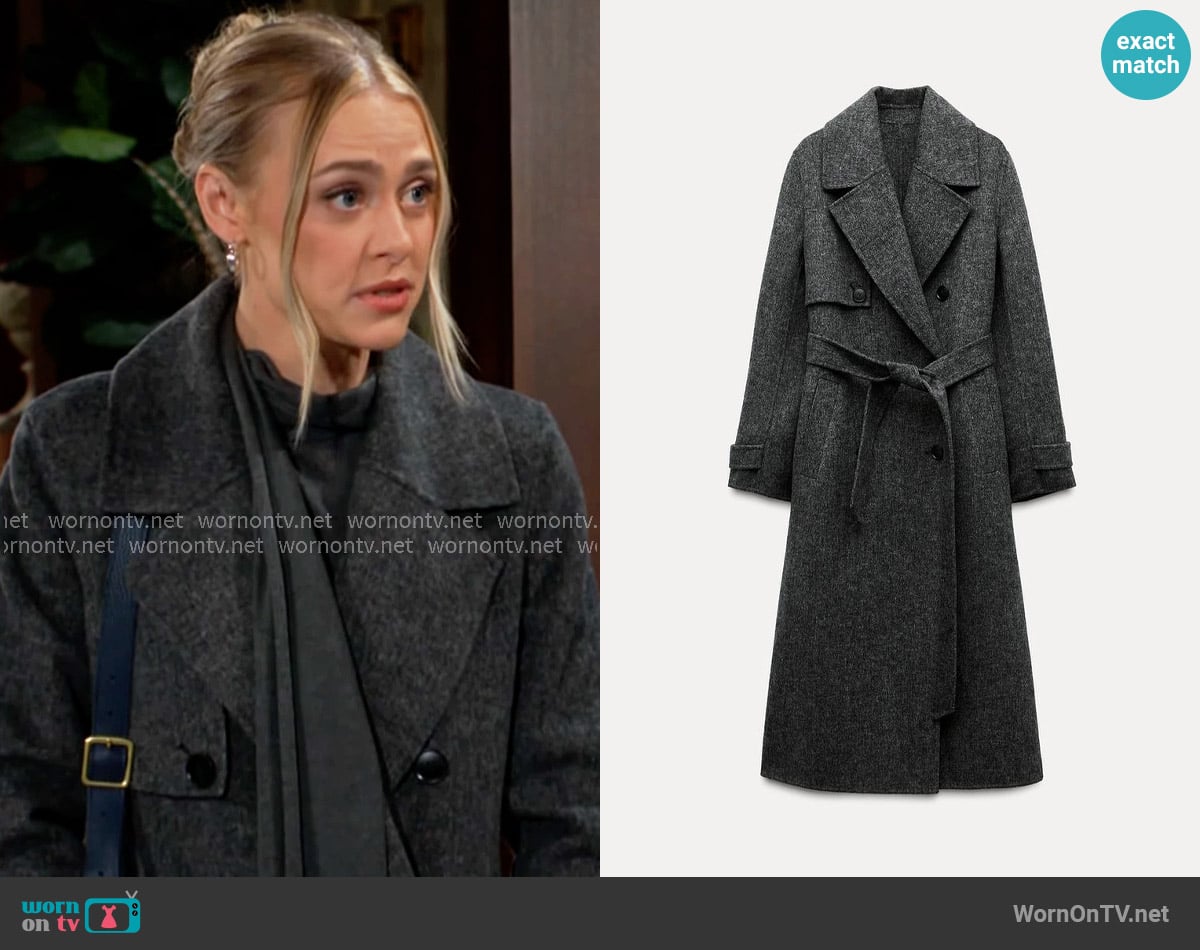 Zara Wool Blend Double Breasted Coat worn by Claire Grace (Hayley Erin) on The Young and the Restless