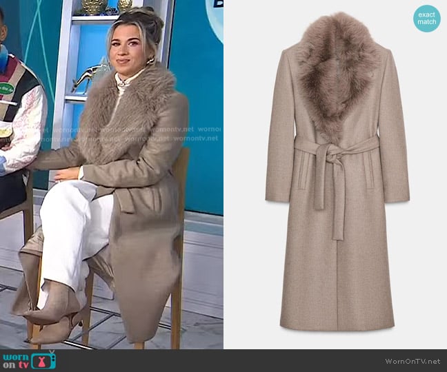 Zara Wool Coat with Faux Fur Lapel and Belt in Light mink worn by Katelyn Brown on Today