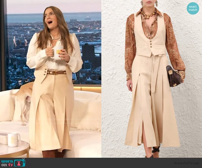 Zimmermann Hypnotic Wool Vest worn by Drew Barrymore on The Drew Barrymore Show
