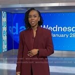 Zinhle’s maroon blazer and pants on NBC News Daily
