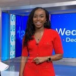Zinhle's red v-neck ribbed knit dress on NBC News Daily