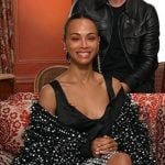 Zoe Saldaña’s black top and embellished jacket on Good Morning America