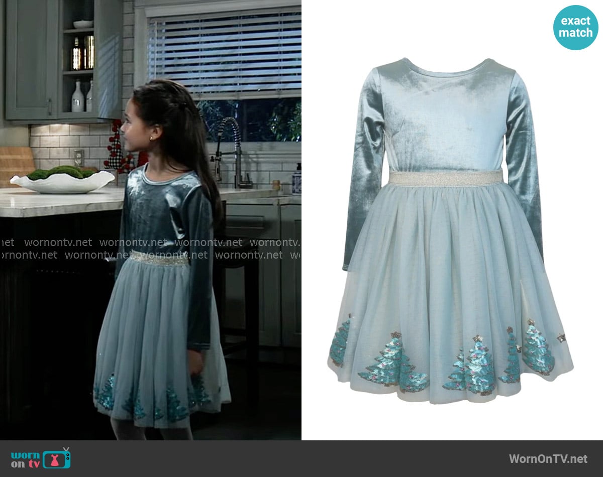 Zunie Long Sleeve Crushed Velvet & Mesh Party Dress worn by Donna Corinthos (Scarlett Spears) on General Hospital