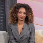 Zuri’s gray plaid blazer dress on Access Hollywood