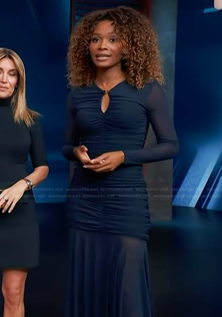 Zuri's blue sheer gathered dress on Access Hollywood