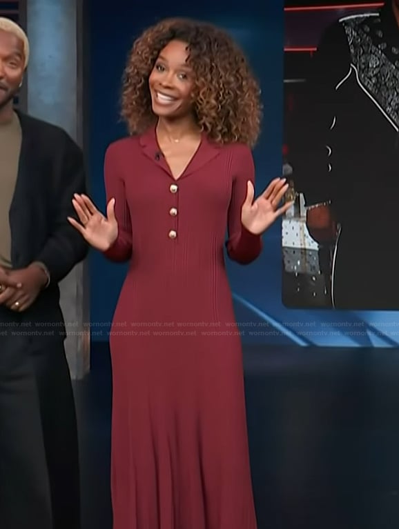 Zuri’s burgundy ribbed dress on Access Hollywood