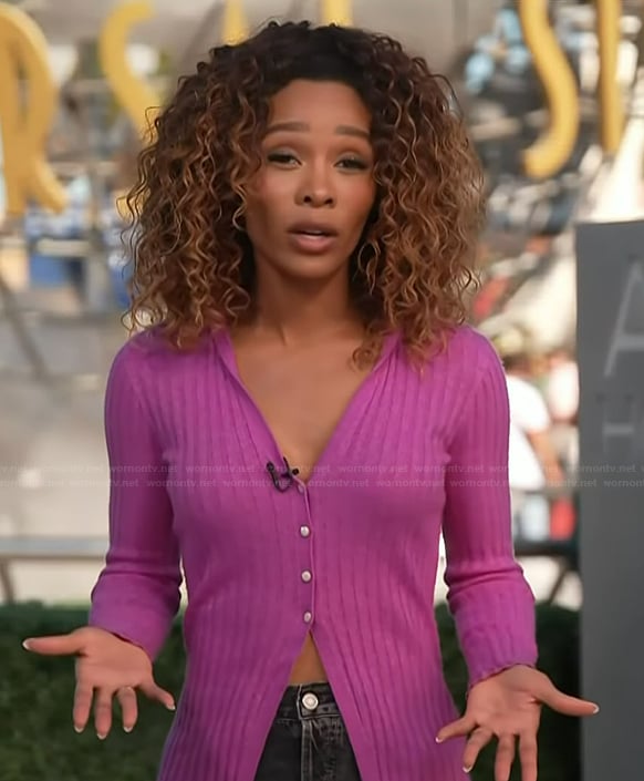 Zuri's pink cardigan on Access Hollywood