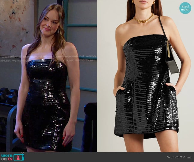 A.L.C. Elsie Strapless Sequined Satin Mini Dress worn by Stephanie Johnson (Abigail Klein) on Days of our Lives