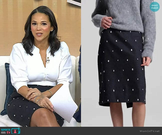 A.L.C. Opal Rhinestone Pencil Skirt worn by Laura Jarrett on Today