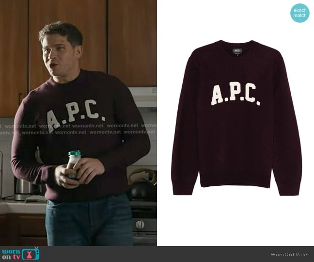 A.P.C. Jay Varsity-logo Crew-neck Sweater worn by Evan Buckley (Oliver Stark) on 9-1-1