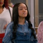 Aaliyah’s front pocket denim top and camo skirt on The Upshaws