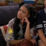 Aaliyah's printed top and pants on The Upshaws