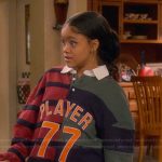 Aaliya’s mixed stripe rugby jersey on The Upshaws