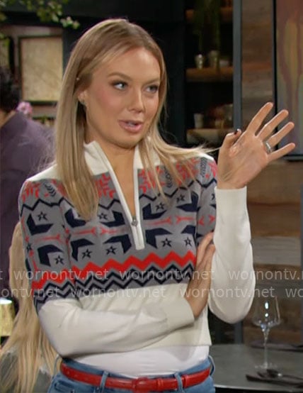 Abby's fair isle zip sweater on The Young and the Restless