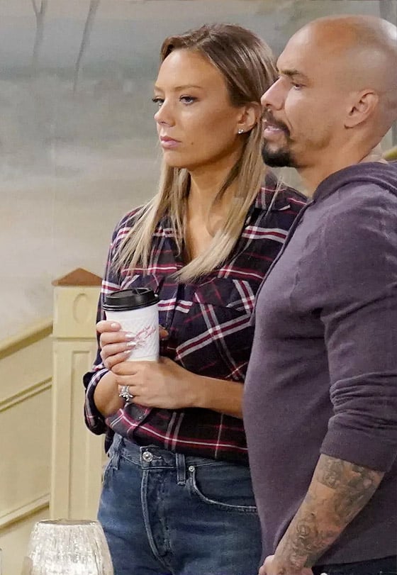 Abby’s navy and red plaid shirt on The Young and the Restless