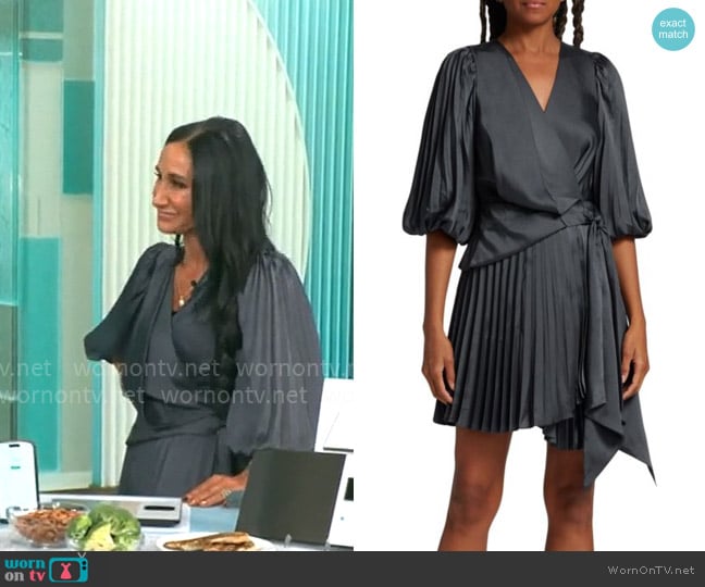 Acler Harlem Pleated Wrap Mini Dress worn by Elizabeth Werner on CBS Mornings