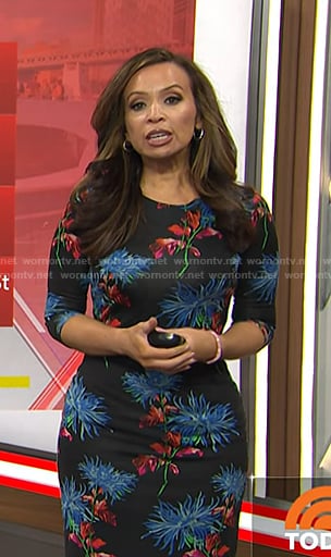 Adelle’s black floral fitted dress on Today