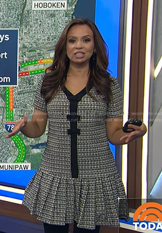 Adelle’s black v-neck tweed mini dress on Today