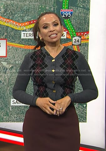 Adelle’s grey argyle cardigan on Today