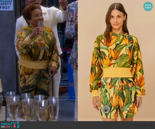 Adidas Birds of paradise semi spark jacket worn by Lucretia Turner (Wanda Sykes) on The Upshaws