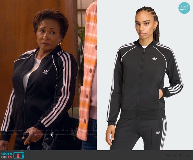 Lucretia’s black side stripe jacket on The Upshaws