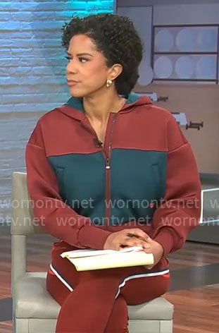 Adriana Diaz's burgundy and green hoodie on CBS Mornings