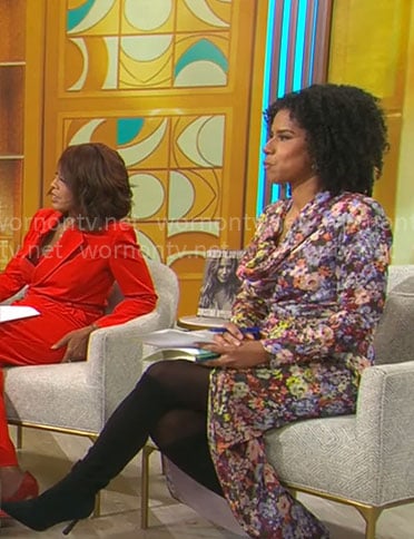 Adriana Diaz's floral cowl-neck dress on CBS Mornings